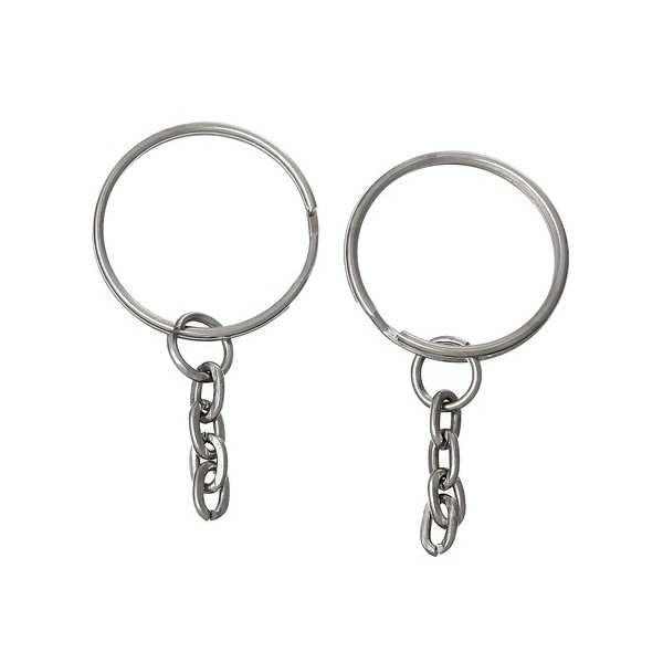 Porte Clés, Porte Clefs 24mm métal couleur Argent Platine Avec Chaine