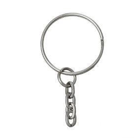 Porte Clés, Porte Clefs 24mm métal couleur Argent Platine Avec Chaine
