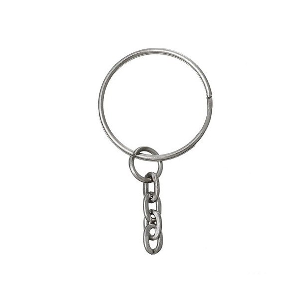Porte Clés, Porte Clefs 24mm métal couleur Argent Platine Avec Chaine