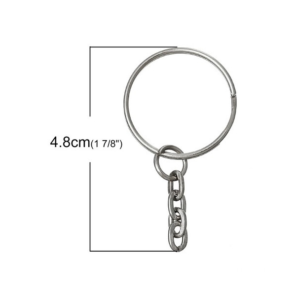 Porte Clés, Porte Clefs 24mm métal couleur Argent Platine Avec Chaine