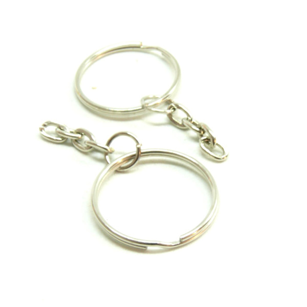 Porte Clés, Porte Clefs 24mm métal couleur Argent Platine Avec Chaine