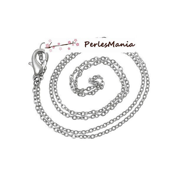 Colliers 43cm Chaine Maille 2 par 1.6mm Cuivre coloris Argent Platine