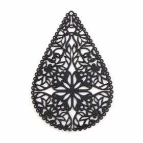 Estampes pendentif connecteur filigrane Goutte dentelle 40 mm coloris Noir