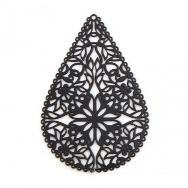 Estampes pendentif connecteur filigrane Goutte dentelle 40 mm coloris Noir