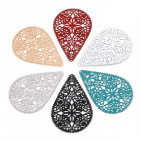 Estampes pendentif connecteur filigrane Goutte dentelle 40 mm coloris Noir