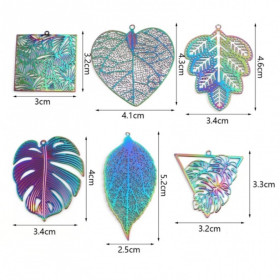 PS11753927 PAX 2 Estampes pendentif Feuille de Monstera dans Triangle 33mm métal couleur Moiré