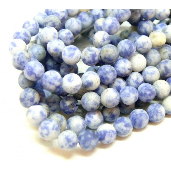 Perles Rondes 6 mm, Jaspe Bleu, effet GIVRE