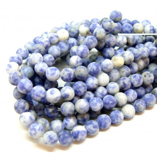 Perles Rondes 6 mm, Jaspe Bleu, effet GIVRE