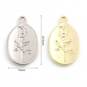 PS11753852 PAX 4 pendentifs, breloque Fleur dans médaillon Ovale 22,5 mm métal coloris Argent Platine