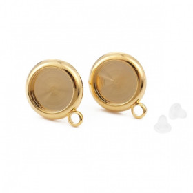 PS110119995 PAX 2 Boucles d' oreille, Puce avec attache pour cabochon en 8 mm Cuivre Plaqué Or 18KT
