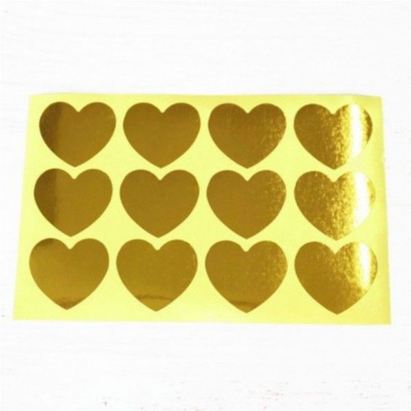 S11751723 PAX 10 planches de 12 stickers Coeur Doré  35 mm pour customisation boite cadeaux, anniversaire, mariage