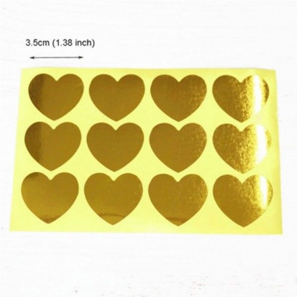 S11751723 PAX 10 planches de 12 stickers Coeur Doré  35 mm pour customisation boite cadeaux, anniversaire, mariage