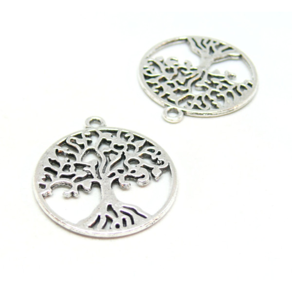 Breloques Pendentifs ARBRE dans Cercle metal couleur Argent Antique