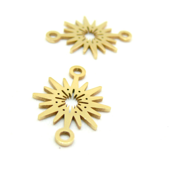 Pendentifs, connecteur Forme Géométrique, Art deco, Soleil 15 mm, Acier Inoxydable finition Doré