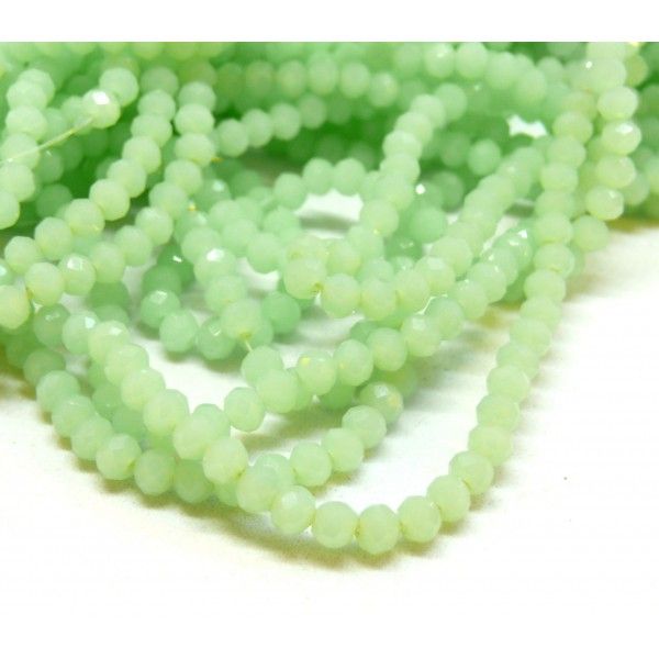 F001 Lot 1 fil d'environ 139 perles - Rondelles - Verre Facettée - Vert pastel 3.5 par 2.5mm Coloris 24