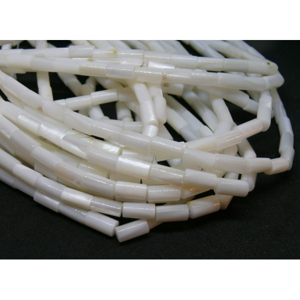 Perles Tubes, Colonne - 8 par 4 mm - Nacre - coloris Blanc Crème