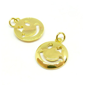 Pendentif,  Smiley 18 mm, Laiton couleur Doré