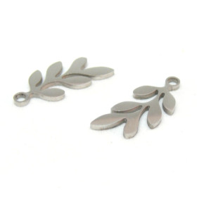 Pendentifs,  Forme Feuille 18 mm Acier Inoxydable couleur Argent