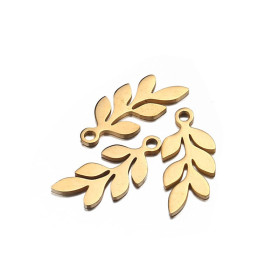 Pendentifs,  Forme Feuille 18 mm Acier Inoxydable couleur Doré
