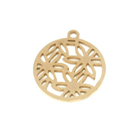 BU11200808153706 PAX 1 Pendentif,  Multi fleurs dans Cercle 15 mm Acier Inoxydable couleur Doré