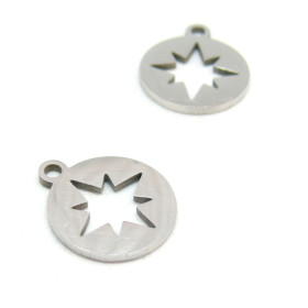 BU11191128161650 PAX 2 Pendentifs,  Etoile dans médaillon 12 mm Acier Inoxydable couleur Argent