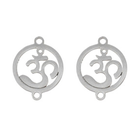 BU11191216133818 PAX 2 Pendentifs,  Connecteur Yoga Ohm dans médaillon 15mm Acier Inoxydable couleur Argent