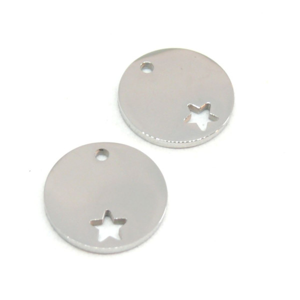 BU11200912134841 PAX 2 Pendentifs, Médaillon avec étoile 20 mm Acier Inoxydable couleur Argent