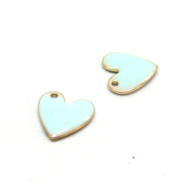 pendentifs Coeur style emaillé 10 mm Bleu Clair metal couleur Doré