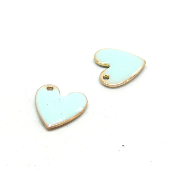 pendentifs Coeur style emaillé 10 mm Bleu Clair metal couleur Doré