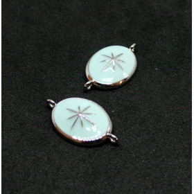 AE003Bis PAX 1 connecteur Ovale Etoile 10 par 17mm cuivre Argenté emaillé Bleu Clair