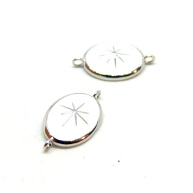 AE003Bis PAX 1 connecteur Ovale Etoile 10 par 17mm cuivre Argenté emaillé Blanc