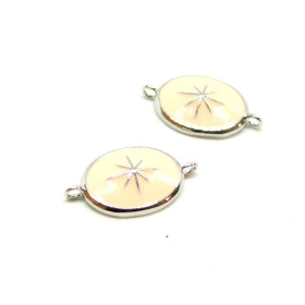AE003Bis PAX 1 connecteur Ovale Etoile 10 par 17mm cuivre Argenté emaillé Rose Pale