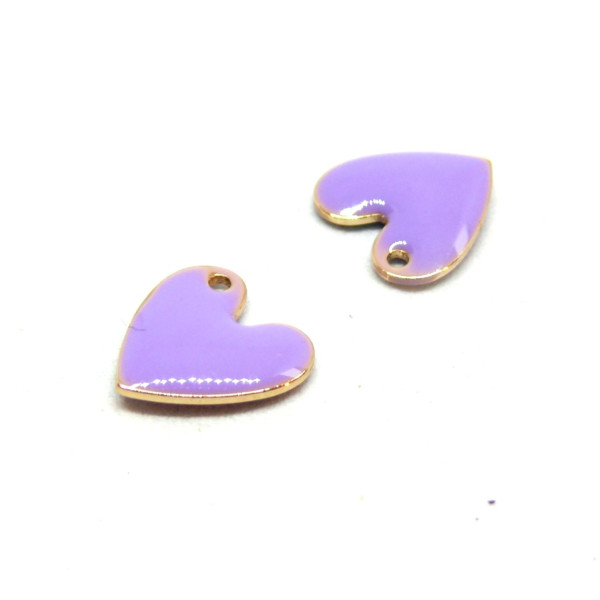 pendentifs Coeur style emaillé 10 mm Violet metal couleur Doré