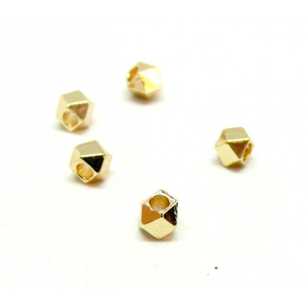 perles intercalaires style Polygone 4 mm Laiton Plaqué à l'or fin 14K