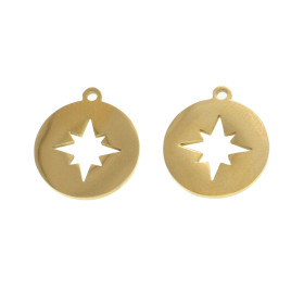 BU11210805135440 PAX 1 Pendentif,  Etoile dans médaillon 14 mm Acier Inoxydable couleur Doré