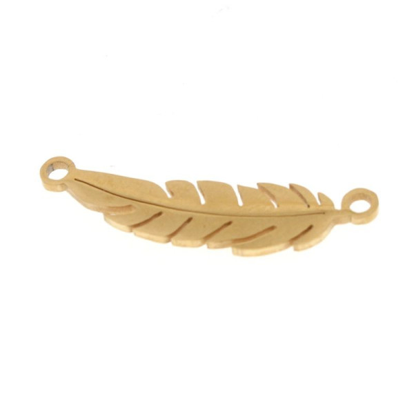BU11200811103123 PAX 2 Pendentifs,Connecteurs  Forme Feuille, Plume 22 mm Acier Inoxydable couleur Doré
