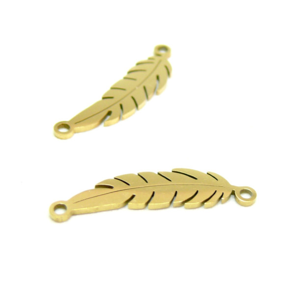 Pendentifs,Connecteurs  Forme Feuille, Plume 22 mm Acier Inoxydable couleur Doré