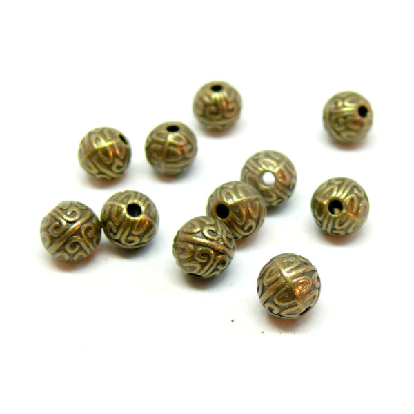 perles intercalaires forme Rondes Ethnique 7 mm métal coloris BRONZE