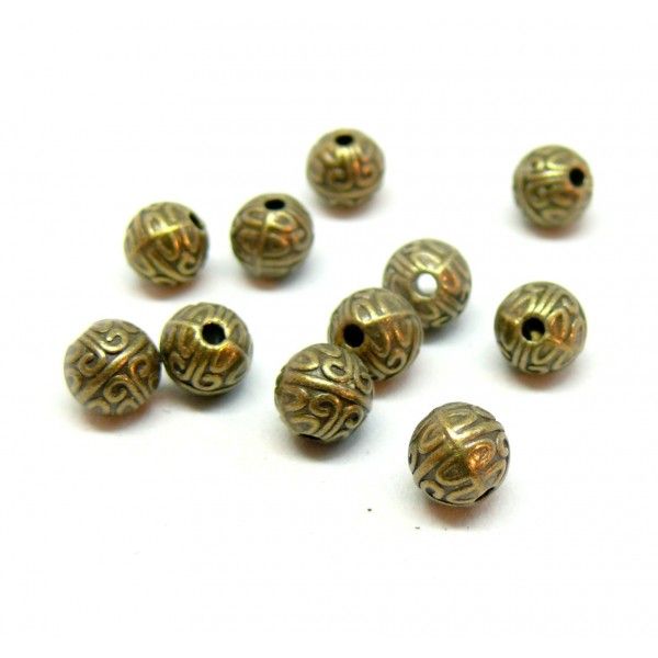 PS1102618 PAX 20 perles intercalaires forme Rondes Ethnique 7 mm métal coloris BRONZE 