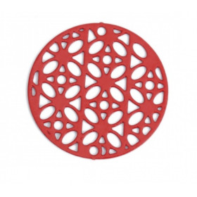 PS110200259 PAX de 5 Estampes pendentif filigrane Mandala 20 mm métal coloris Rouge