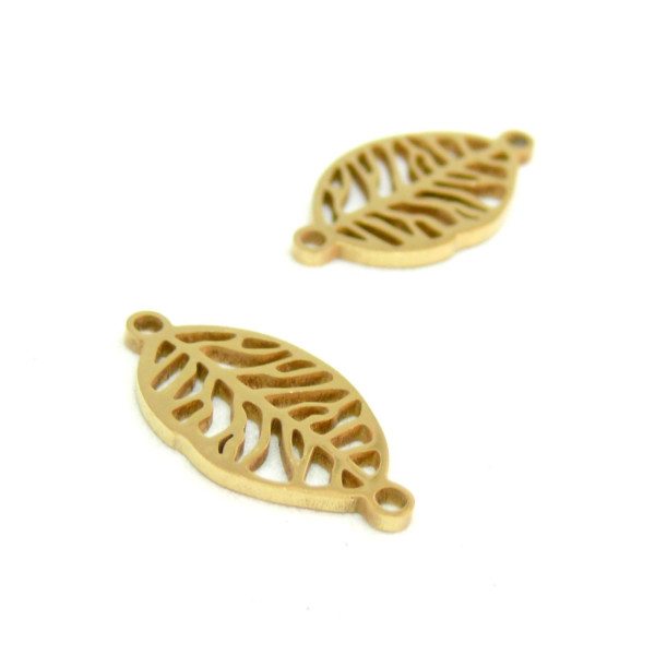 Pendentifs, Connecteur Feuille 18.5 mm Acier Inoxydable coloris Doré