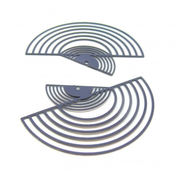 AE116412 Lot de 2 Estampes pendentif filigrane Demi cercle double 45mm coloris Bleu Gris