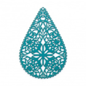 PS11759840 PAX 5 Estampes, pendentif, connecteur filigrane, Goutte dentelle 40 mm, coloris Bleu Canard