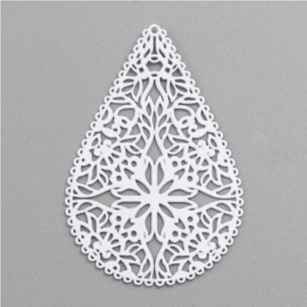 Estampes Pendentif Connecteur Filigrane Goutte Dentelle 40mm Blanc