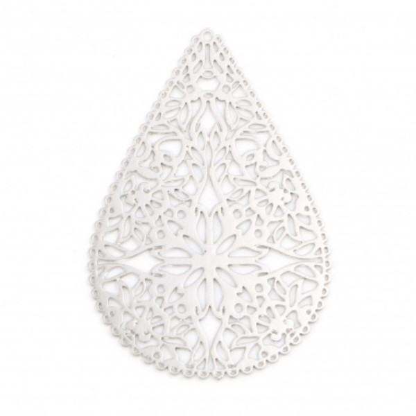 Estampes Goutte Dentelle 40mm – Connecteur Filigrane Argent Platine