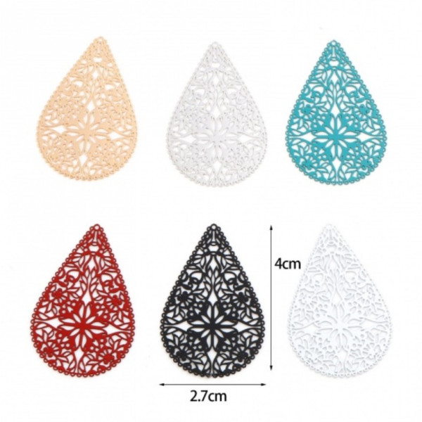Estampes Goutte Dentelle 40mm – Connecteur Filigrane Argent Platine