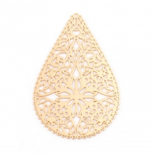 Estampes Pendentif Connecteur Filigrane Goutte Dentelle 40mm Doré