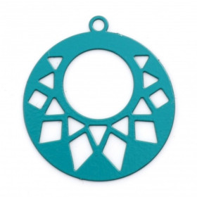 PS11759846 PAX 10 Estampes, pendentif, connecteur filigrane, Cercle Art Deco 20 mm, coloris Bleu Canard