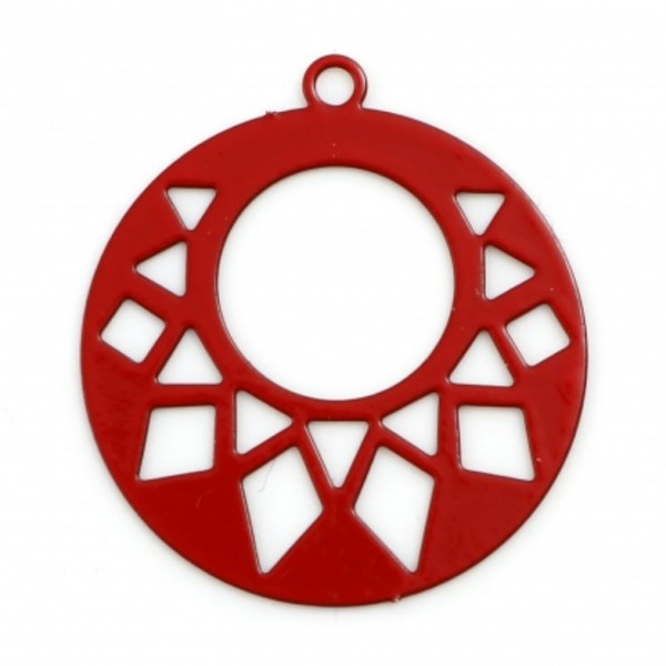 PS11759845 PAX 10 Estampes, pendentif, connecteur filigrane, Cercle Art Deco 20 mm, coloris Rouge