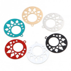 PS11759844 PAX 10 Estampes, pendentif, connecteur filigrane, Cercle Art Deco 20 mm, coloris Blanc